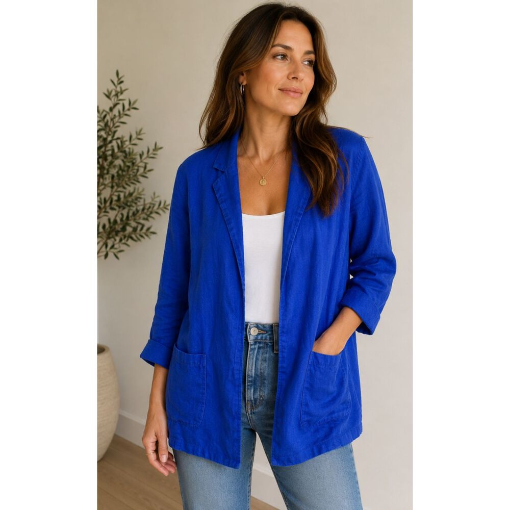Chico's Summer Linen Blazer Cardigan Women's Size Medium (Chico's Size 1)